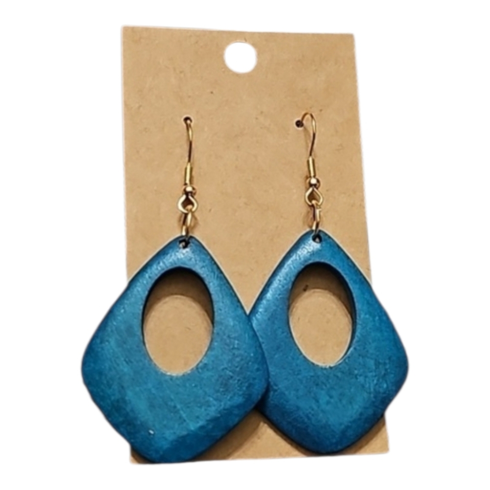 Handmade New Turquoise Wooden Cut Out Diamond Shape Dangle Earrings